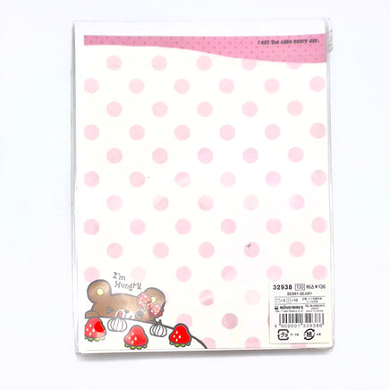 Mind Wave Berry Bear Stationery Set, adorable kawaii set includes 5 envelopes, 10 sheets of memo paper (5.5” x 7”), and 5 transparent stickers
