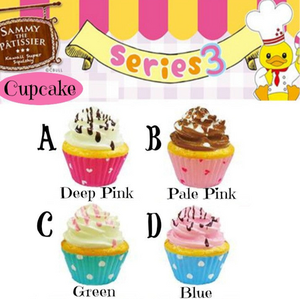 Sammy Squishy Series 3 set includes three kawaii-style squishies: an Ice Cream Cookie Sandwich with layered detailing, a fluffy Waffle with syrup design, and a frosted Cupcake. Each squishy is soft, slow-rising, scented, and comes with its original tag and licensed packaging.