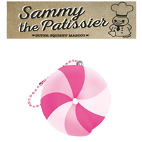 Sammy the Patissier bagel squishy in three color variations, each with a realistic bagel texture and soft, rounded shape, measuring 4 inches across; displayed with original 2017 tag.