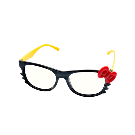  Hello Kitty with these black and yellow plastic frames, complete with an adorable red bow. 