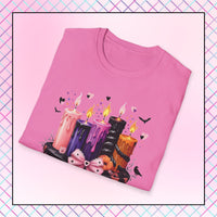 Spooky gothic elegance with whimsical charm, showcasing five intricately designed pillar candles displayed on a&nbsp;pink-and-black lace-wrapped candle base, finished with a heart-shaped bow and dangling silver star and heart charms.&nbsp;