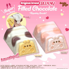 Bunny Paw Cake Roll Squishy with 3D pink bunny paw design, strawberry cream scent, slow-rising kawaii stress relief toy in clear display box.
