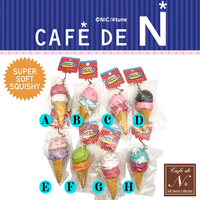 Cafe De N RARE First Edition Double Scoop Ice Cream Squishy in original packaging with tag and cell phone strap, licensed pre-production sample without barcode, collectible kawaii squishy