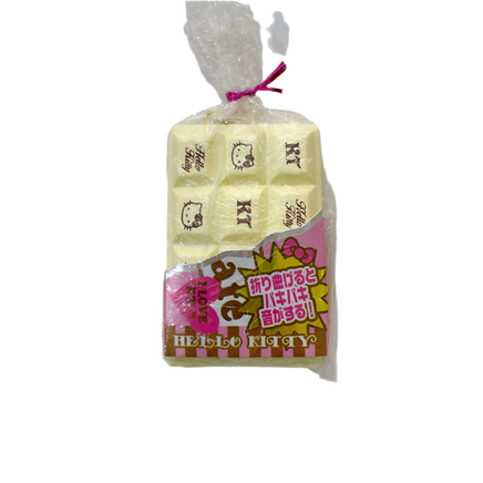 Hello Kitty Paki Paki cracking bar squishy, vintage 1976–2009 design, shaped like a chocolate candy bar, in original licensed packaging.