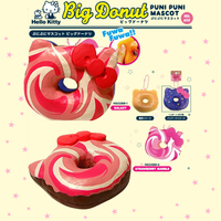 Hello Kitty Big Donut Puni Puni Mascot Squishy in original package with tags and ball chain, textured slow-rising donut design.
