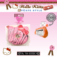 Hello Kitty Sweets Cafe RARE Jumbo Donut Squishy – licensed 2009 collectible mascot with original packaging, tags, ball chain, and red authenticity sticker; super soft, slow-rising, perfect for keychain, backpack, purse, or bag accessory