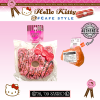 Hello Kitty Sweets Cafe RARE Jumbo Donut Squishy – licensed 2009 collectible mascot with original packaging, tags, ball chain, and red authenticity sticker; super soft, slow-rising, perfect for keychain, backpack, purse, or bag accessory