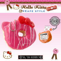 Hello Kitty Sweets Cafe RARE Jumbo Donut Squishy – licensed 2009 collectible mascot with original packaging, tags, ball chain, and red authenticity sticker; super soft, slow-rising, perfect for keychain, backpack, purse, or bag accessory