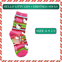 Sanrio Hello Kitty kids Christmas crew socks in festive holiday colors, licensed design, fits sizes 6–8.5.”