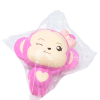 Puni Maru Jumbo Cheeka Monkey Squishy in a sweet pink hue, featuring a charming bow and a large collectible tag.
