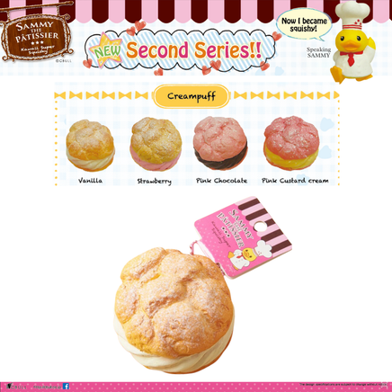 Rare licensed Sammy the Patissier squishy Series 2 Heart Macaroon and Cream Puff, authentic vintage squishy toys with soft slow-rising texture, collectible for squishy lovers.