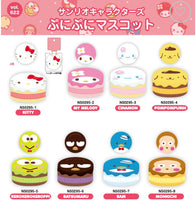 Sanrio Characters Petit Cake Squishy collection featuring eight miniature cake-themed squishies of beloved characters: Hello Kitty, My Melody, Keroppi, Tuxedosam, Osaru No Monkichi, Bad Badtz-Maru, Cinnamoroll, and Pom Pom Purin. Each squishy is brightly colored, highly detailed, and displayed with official licensed packaging. Released in March 2017.