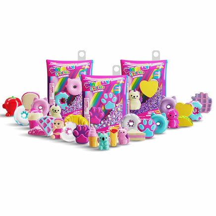 Colorful toys with packaging on a white background