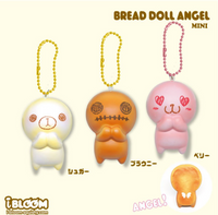 I-Bloom Bread Doll Angel Jumbo and Mini Squishy set in original packaging with ball chain, licensed kawaii collectible, super soft and slow rising squishy toy gift.