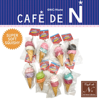 Cafe De N RARE First Edition Double Scoop Ice Cream Squishy in original packaging with tag and cell phone strap, licensed pre-production sample without barcode, collectible kawaii squishy