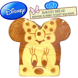 Disney Jumbo Minnie and Mickey Toast Squishy featuring vibrant colors and textured details, includes a ball chain and original packaging, ideal for collectors and Disney fans