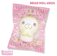 I-Bloom Bread Doll Angel Jumbo and Mini Squishy set in original packaging with ball chain, licensed kawaii collectible, super soft and slow rising squishy toy gift.