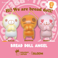 I-Bloom Bread Doll Angel Jumbo and Mini Squishy set in original packaging with ball chain, licensed kawaii collectible, super soft and slow rising squishy toy gift.