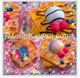 Cutie JUMBO Double Waffles Squishy in three detailed designs: Chocolate Drizzle, Galaxy, and Pastel. Each waffle squishy features a realistic, textured surface and vibrant colors. Measuring 5.5 inches wide by 2.5 inches tall, made from soft, slow-rising PU foam, and comes in original licensed packaging.
