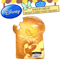 Disney Jumbo Minnie and Mickey Toast Squishy featuring vibrant colors and textured details, includes a ball chain and original packaging, ideal for collectors and Disney fans