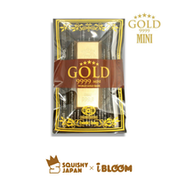 Gold Bar mini Squishy in original packaging, licensed vintage collectible with metallic gold finish, soft slow-rising texture, perfect for squishy collectors or as a stocking stuffer