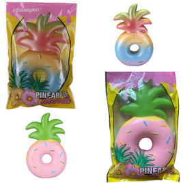 Jumbo Pineapple Donut Squishy in original packaging, licensed collectible with bright colors, super slow-rising texture, perfect for stress relief, kawaii décor, or gifting