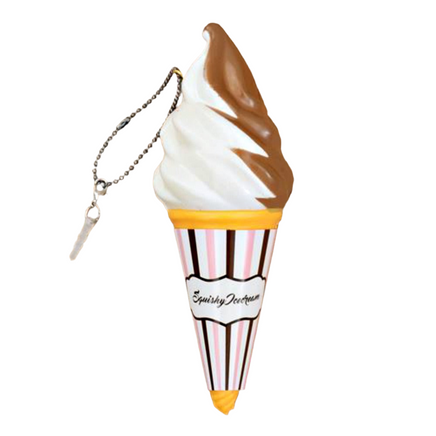 Puni Maru Classic Ice Cream Squishy shown in a variety of 8 colorful designs; each features a soft-serve scoop in a textured cone with paper wrapping. Made from scented, slow-rising PU foam and measuring 10 cm in height. Packaged in original licensed packaging.