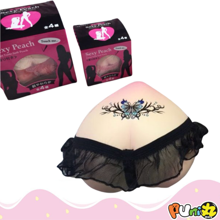 Puni Maru Sexy Peach Squishy with Lace Skirt, licensed, super squishy, scented in Mango, Strawberry, Vanilla, or Chocolate, available in Jumbo and Mini sizes, comes in original packaging, perfect for collectors, bag charms, and kawaii accessories