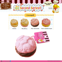 Vintage licensed Sammy the Patissier squishies Series 2, featuring pink Heart Macaron and golden Cream Puff, perfect for collectors, keychains, or kawaii accessories.