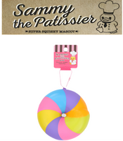 Sammy the Patissier bagel squishy in three color variations, each with a realistic bagel texture and soft, rounded shape, measuring 4 inches across; displayed with original 2017 tag.