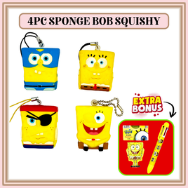 4 Piece Bob Squishy Set - Bonus 6 color Pen and Eraser