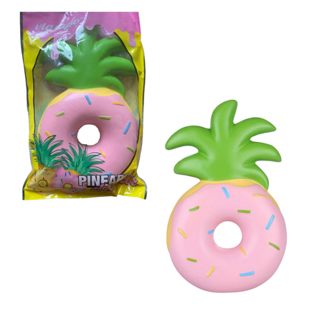 Jumbo Pineapple Donut Squishy in original packaging, licensed collectible with bright colors, super slow-rising texture, perfect for stress relief, kawaii décor, or gifting