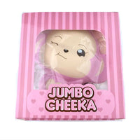 Puni Maru Jumbo Cheeka Monkey Squishy in a sweet pink hue, featuring a charming bow and a large collectible tag.