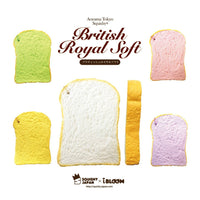  I-Bloom British Royal Soft Squishy in five vibrant styles—Mango, Melon, Grape, Strawberry, and Plain—each shaped like a fluffy loaf of bread with realistic texture and soft, slow-rising material. Packaged in original licensed wrapping.